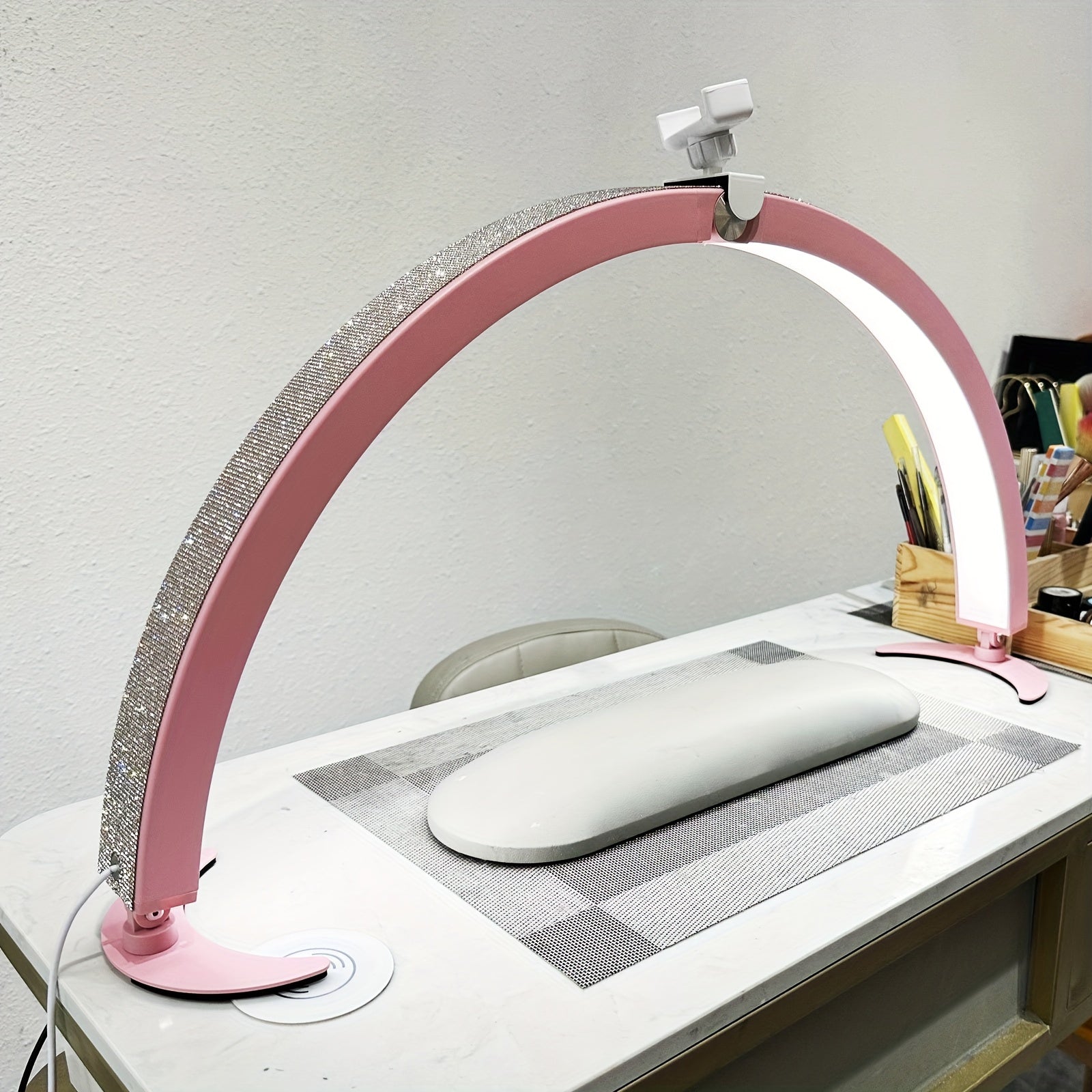 Nail Studio Set Lamp, Eyelash Lamp, Foldable Half Moon Lamp, With Remote Control And Phone Stand, 7 Colors And 10 Brightness Can Be Adjusted For Salon Nail/tattoo/eyebrow Tattoo/facial Beauty Lamp